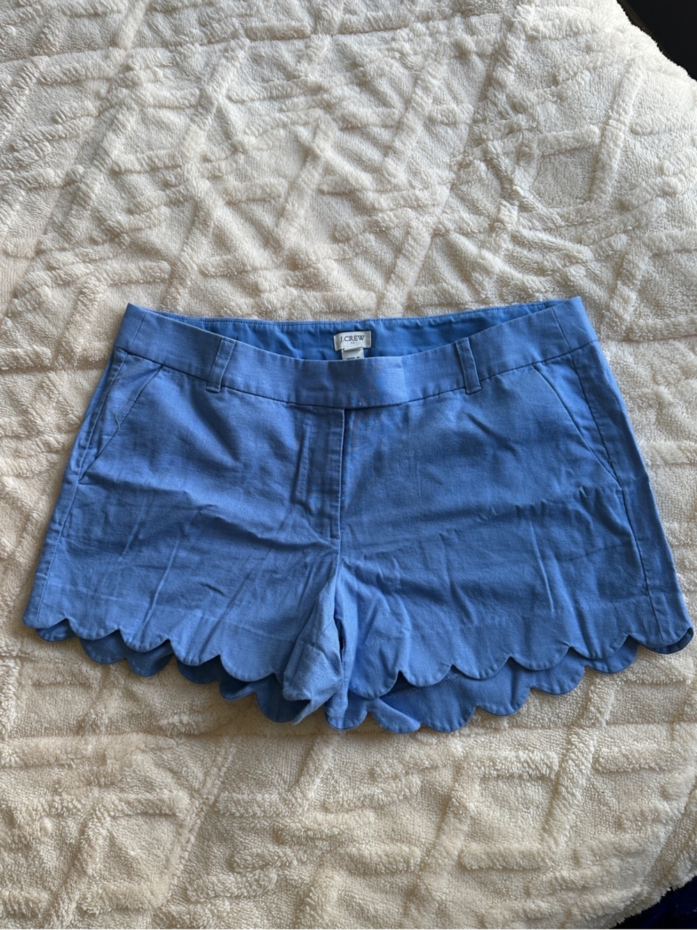 J. Crew Periwinkle Blue Scalloped Hem High-Rise Shorts